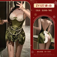 霏慕情趣內衣圣誕復古油畫(huà)深v絲絨睡裙蕾絲性感裸臀調情免脫女純欲zq 復古油畫(huà)綠+白【連衣＋T褲】 均碼(建議80-130斤)