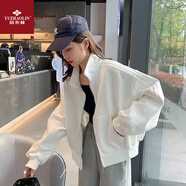 俞兆林拉鏈運動(dòng)外套女2025春秋新款棒球服休閑顯瘦夾克開(kāi)衫上衣寬松百搭 白色【5273】 L 【建議100-120斤】