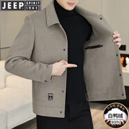 JEEP SPIRIT羊毛呢外套男士短款雙面尼大衣秋冬新款男裝加厚羽絨呢子夾克 N2308可拆卸羽絨內膽/卡其色 L 適合115-130斤