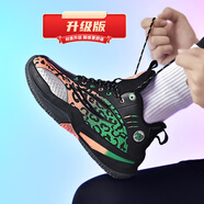 李寧高幫男鞋秋冬季青少年皮面防水防滑運動(dòng)鞋男童學(xué)生實(shí)戰籃球鞋 黑色-系帶-緩震回彈透氣防滑（升級版） 42