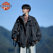 NEW OR MODE美式復古翻領(lǐng)pu皮夾克男秋季高級感潮牌大碼寬松痞帥男生外套男款 6651-黑色 XL 【建議125-145斤】