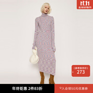 moussy&sly冬季新品歐美風修身高領包臀針織連衣裙女030FAY73-5530 混合粉色097 均碼