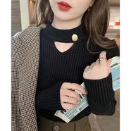 俞兆林（YUZHAOLIN）套頭掛脖針織毛衣女2025秋冬新款設計感小眾打底衫性感上衣女 黑色 M 建議95-105斤