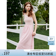 范思藍恩夏日背心T恤裙女撞色拼接圓領(lǐng)2024新款內搭氛圍感假日連衣裙子 粉白色 S