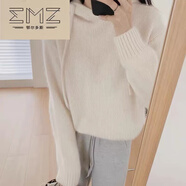 鄂爾多斯（EMZ）2025年秋冬新款羊毛衫女絨連帽加厚寬松羊絨毛衣外套套頭 白色 M