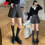 皮爾卡丹（pierre cardin）韓版休閑短褲女2025秋冬新款高腰西裝毛呢短褲口袋呢子A字闊腿褲 灰色 S