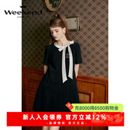 卓雅周末（JORYA weekend）2024夏季新款蝴蝶結系帶字母圖案百褶拼接連衣裙EJWEBD01 黑色 S