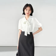 伯德小姐白色短袖襯衫女教師穿搭雪紡正裝上衣面試職業(yè)裝襯衣