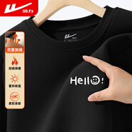 回力長(cháng)袖t恤男秋冬圓領(lǐng)德絨保暖內搭打底衫男鎖溫雙面絨上衣黑色4XL