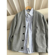 蕭蕭布落cleanfit華夫格開(kāi)衫衛衣男秋季高街休閑百搭美式疊穿內搭打底外套 灰色 XL