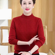 鹿王（KING DEER）中老年女裝秋冬羊絨衫半高領(lǐng)羊毛衫新款媽媽洋氣內搭加絨加厚毛衣 酒紅色  加絨 L 適合105-125斤