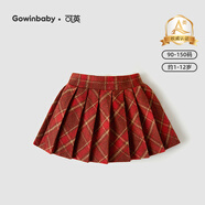 可英 GOWINBABY女童半身裙春秋兒童時(shí)尚百褶裙紅色女寶格子裙女孩短裙學(xué)院風(fēng)短裙 紅色 100 （適合身高90cm-100cm）