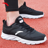 安踏運動(dòng)鞋男鞋子男士秋冬季款皮網(wǎng)面拼接軟底輕便減震跑步訓練徒步鞋 【皮面防潑水】黑/安踏白-3 41