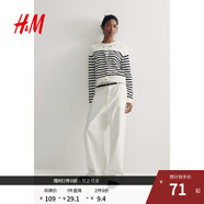 H&M【徐若晗同款】女裝毛針織衫秋慵懶短款打底衫m(xù)iu系薄開衫0579541 白色/黑色條紋 XS 155/80