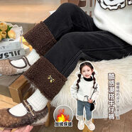 粉筆盒子（FENBIHEZI）女童加絨牛仔褲秋冬裝兒童加厚褲子洋氣兒童直筒褲寶寶冬季休閑褲 黑色 140