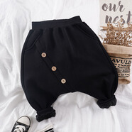 好穿一體絨冬款兒童寶寶純棉大襠pp褲 男女童加絨大屁屁垮褲 黑色 100 (建議身高100cm)