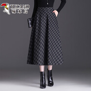 啄木鳥(niǎo)2025新款格子半身長(cháng)裙女秋冬毛呢半身裙加厚冬裙女士媽媽字半裙 黑格(裙長(cháng)80cm) M 適合體重90-斤