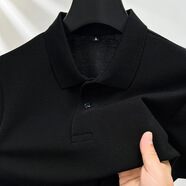 虎都（FORDOO）純棉短袖T恤男士春秋上衣翻領(lǐng)純色中年爸爸裝商務(wù)休閑寬松Polo衫 黑色 L 170建議115-130斤