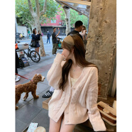 茯見(jiàn)溫柔風(fēng)甜美粉色v領(lǐng)毛衣2025冬季寬松減齡麻花針織開(kāi)衫慵懶上衣 粉紅色 均碼 （80-120斤）