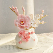 妙旭花瓶擺件客廳輕奢高級感小號精致陶瓷花瓶手工花加梅花枝套組精美 粉梅花綻放圓花瓶＋牡丹＋白梅花