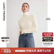 朗姿【朗姿羊毛Basic衣櫥】純羊毛法式毛針織衫冬季新款修身長(cháng)袖毛衣 白色 2XL