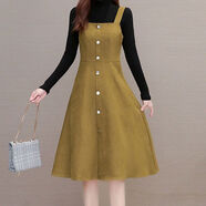 夏典素訂女王（SE.PSTP）25秋冬新款韓版連衣裙女套裝時(shí)尚修身顯瘦氣質(zhì)淑女背帶裙兩件套 黃色【單裙子】 3XL 【145-160斤以?xún)取?
                                         title=