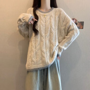 薩琳婭 SHA LIN YA灰色覆古慵懶風(fēng)格加厚毛衣婦女的冬季大尺寸肥胖毫米看扭軟蠟針織 米白色版【甜美女生奶系溫柔御姐顯瘦百搭卡腰短款御姐 M 【80-100斤】