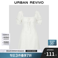 UR【鐘楚曦同款】2025夏季新款女波嬉風(fēng)蕾絲花邊連衣裙UYL750048 本白 XS