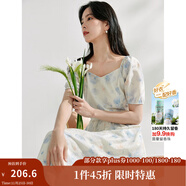 茵曼（INMAN）法式碎花高級感2025夏女新款休閑中長(cháng)吊帶連衣裙子 月藍連衣裙-18424791 L