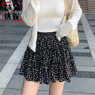 芭芙達妮白色蛋糕短裙小個(gè)子碎花半身裙女夏2025新款高腰a字顯瘦蓬蓬裙子 黑色【小碎花款】 M