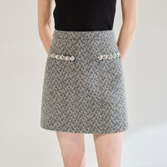 25秋季鑲鉆釘珠千金風(fēng)氣質(zhì)名媛人字紋小香風(fēng)外套半身裙套裝25556 半裙 S