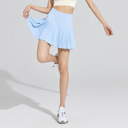 俏博萊百搭防走光假兩件外穿防曬網(wǎng)球百褶裙運動(dòng)半身裙女 天藍色 XL