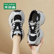 木林森老爹鞋子女2025新款爆款冬季增高厚底鞋旅游跑步休閑運動(dòng)鞋 灰黑 36