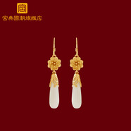 宮典國潮古法金色和田玉耳環(huán)女蘭花耳墜旗袍配飾耳飾送生日新年禮物女