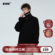 BJHG不計后果秋冬基礎款條紋高領(lǐng)毛衣男潮美式情侶寬松中性風(fēng)針織衫女 炭黑色 L