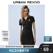 UR2025夏季新款女學(xué)院風(fēng)立體裝飾Polo領(lǐng)短袖連衣裙UYY750050 黑色 S