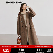 紅袖氣質(zhì)綿羊毛呢外套冬季2024新款女裝H型槍駁領復古顯瘦雙面呢大衣 拉格比褐033 L