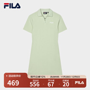 FILA 斐樂(lè )官方女子針織連衣裙時(shí)尚修身POLO領(lǐng)短袖裙子 淺菁綠-LG L (170) 88A