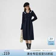 范思藍恩學(xué)院風(fēng)海軍領(lǐng)針織連衣裙女冬季2024新款內搭中長(cháng)款裙子 藏青 L