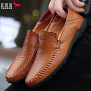 紅蜻蜓【斷碼撿漏】豆豆男鞋2025秋冬新款豆豆鞋男士休閑時(shí)尚皮鞋 LH-06黃棕 43