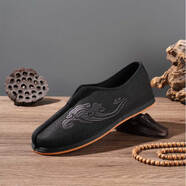 東福春北京布鞋男士漢服老北京布鞋中式刺繡覆古中國風(fēng)鞋軟底防滑 黑色棉麻(銀色祥云) 42