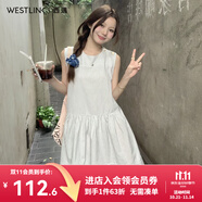 西遇無袖背心連衣裙女2025年夏季新款撞色寬松圓領條紋法式裙子 白色 M (160)