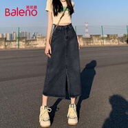 班尼路（Baleno）時尚潮流牛仔半身裙女款2025年春秋季新款高腰開叉設(shè)計感A字短裙
