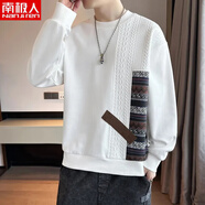 南極人（Nanjiren）潮牌衛衣男士早秋新款重磅青少年美式高街長(cháng)袖寬松拼接印花上衣服 白色 M