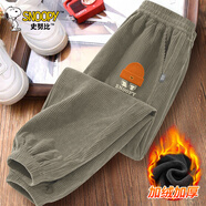 史努比男童褲子2025新款男孩帥氣春秋款長(cháng)褲兒童牛仔褲男秋裝大童休閑褲 R毛線(xiàn)努比K卡其 【加絨】 110