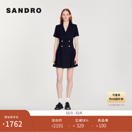 SANDRO秋冬女裝法式氣質(zhì)時(shí)尚學(xué)院風(fēng)黑色收腰雙排扣短款花呢連衣裙 黑色 XS