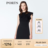 PORTS寶姿 新品 女裝不對稱(chēng)荷葉邊袖袖魚(yú)尾連衣裙LN8D173HWB004 黑色 XS (2)