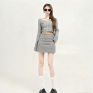 鉑吶苓毛呢短裙波點(diǎn)2025秋冬新款韓系高腰顯瘦百搭防走光洋氣a字半身裙 淺灰毛呢短裙【波點(diǎn)】 S