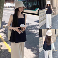 UR H2025新款ur夏裝搭配一整套新款夏日五一出游穿搭減齡顯瘦上衣套裝 【單件】藏青色上衣【今年流行漂亮套裝/夏日多巴胺一 S 【夏裝搭配一整套韓系/套裝2025新款女裝夏季/