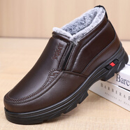 金左腳冬季加厚保暖老人男棉鞋軟底防滑老北京布鞋中老年男士休閑爸爸鞋 深棕色 40